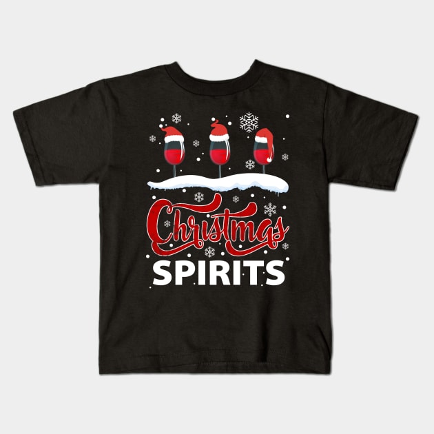 Christmas Spirits Funny Red Wine Glass Snow Graphic Novelty Gift For Wine Lovers Kids T-Shirt by BadDesignCo